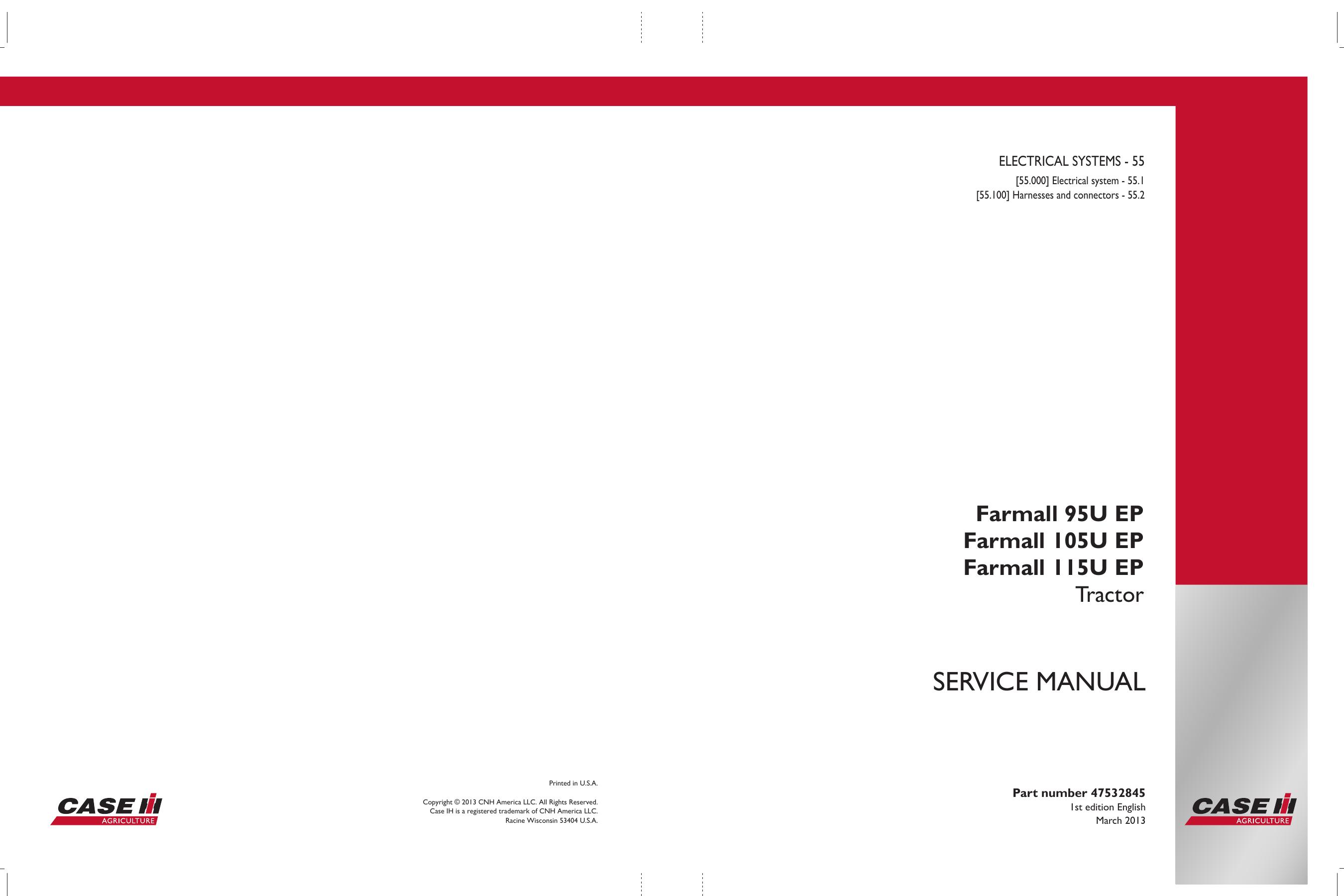 Farmall 95U EP Farmall 105U EP Farmall 115U EP Tractor Service manual